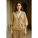 Vintage Seneca Top Beige Knit Neck Button Front Short Sleeve Pockets Size 5/6. Fixed Price $25.00.