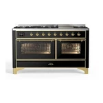 Ilve 60" Majestic Ii Dual Fuel Range 9 Burner Griddle Glossy Black Brass UM15. Fixed Price $11499.99.