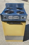 Vintage Harvest Gold 21-INCH Small Apartment Stove 1971 Model J245005HT 220V. Fixed Price $1450.00.