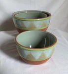 Decorative Nesting Mixing Bowls. Vintage Ceramic Art. Aquamarine Abstract Design. Fixed Price $35.00.
