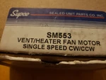 Supco Vent/heater Fan Motor SM553 (replaces EM553 33-104 C66582) (box C). Fixed Price $24.18.