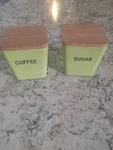 Berghoff Cooknco Coffee & Sugar Canister Set Green Dolomite Bamboo Lid. Fixed Price $16.25.