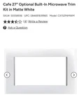 New - Cafe CX152P4MWM 27 Inch Microwave Trim Kit Matte White. Fixed Price $100.00.